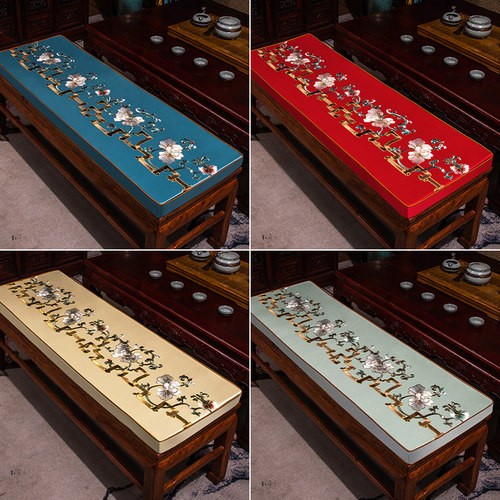 中式绣花长条纯色鞋柜板凳坐垫