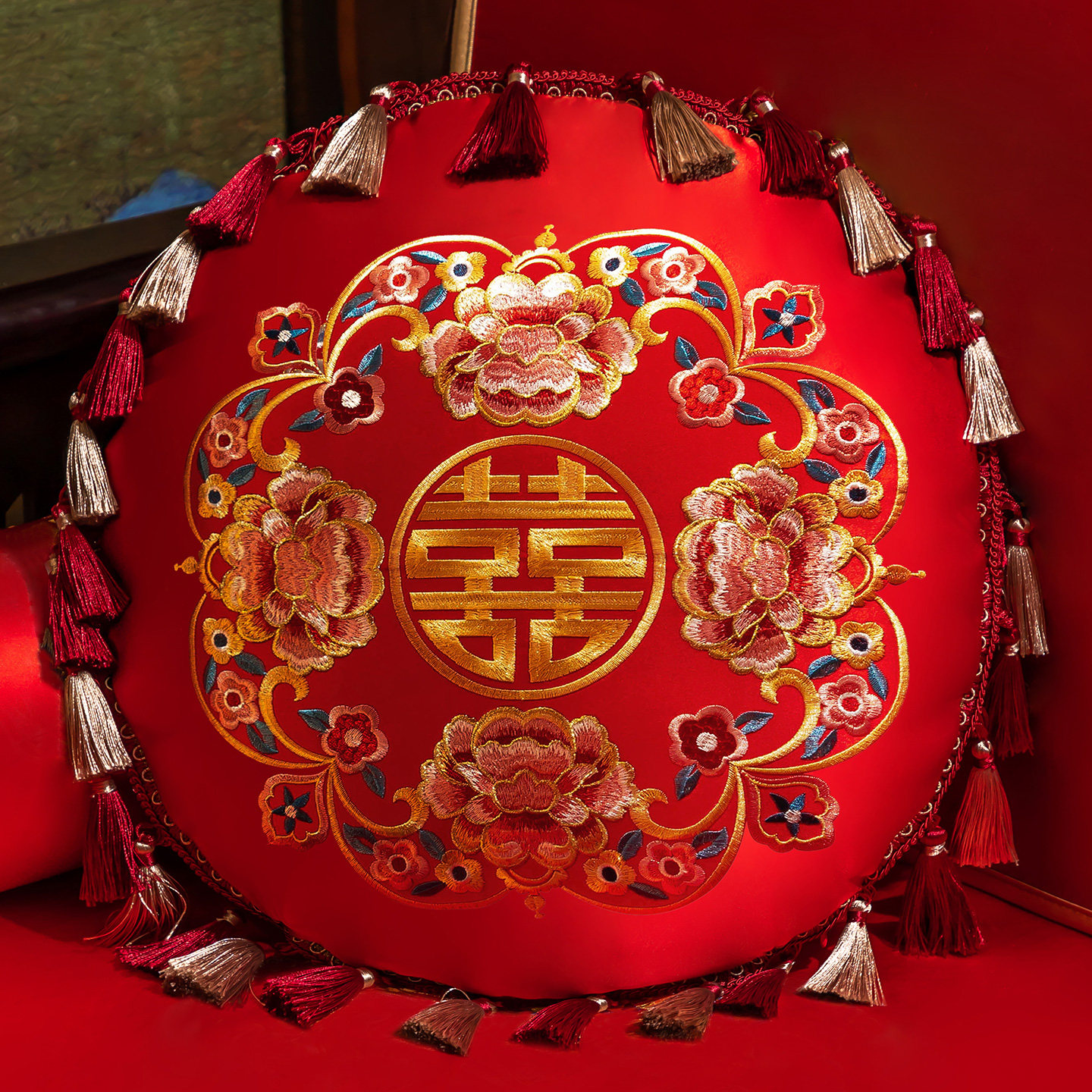 喜字结婚红色抱枕套一对含芯图片