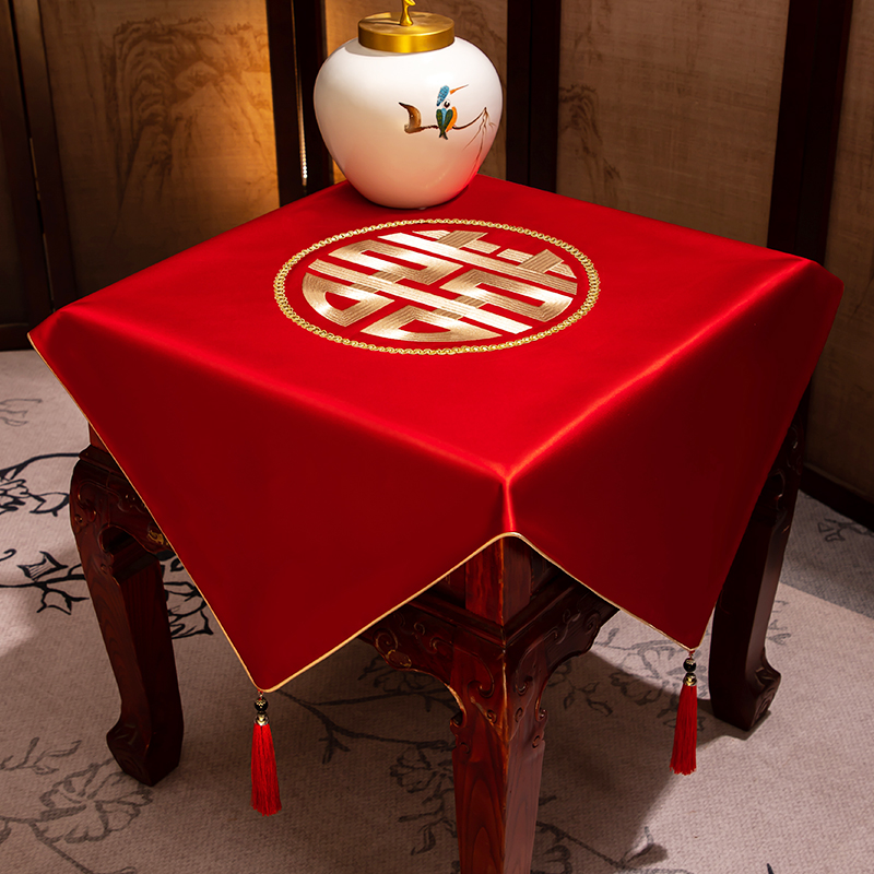 红色餐桌布新中式茶几台布