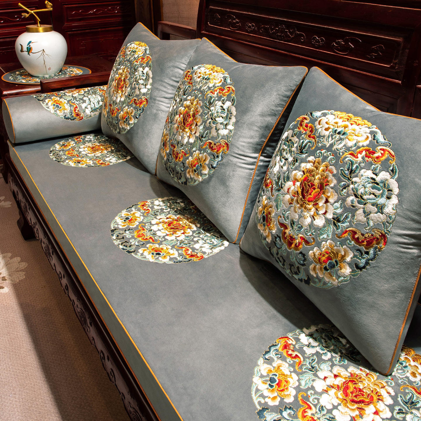 中式红木沙发坐垫实木家具套罩防滑海绵罗汉床垫子五件套四季通用,居家布艺,椅垫,淘宝优惠券,粉丝福利购,淘宝优惠卷