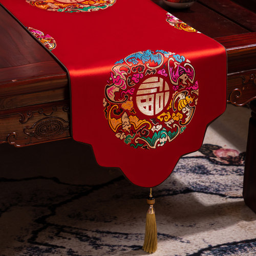 新中式茶几装饰垫布桌旗轻奢高端茶席茶台布艺长条桌布茶几垫盖布