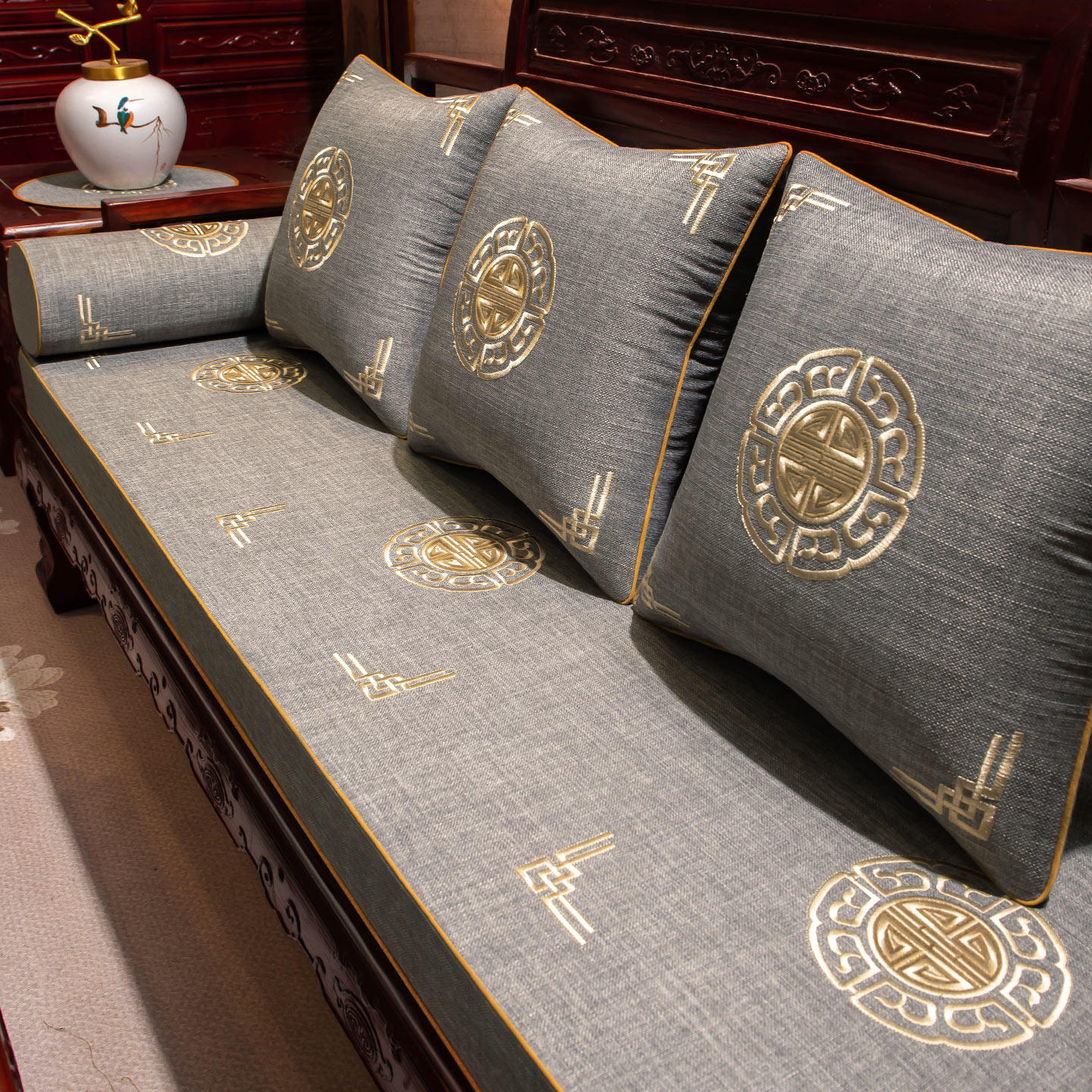 红木沙发坐垫中式实木沙发垫罗汉床五件套垫轻奢座垫套罩四季通用,居家布艺,椅垫,淘宝优惠券,粉丝福利购,淘宝优惠卷