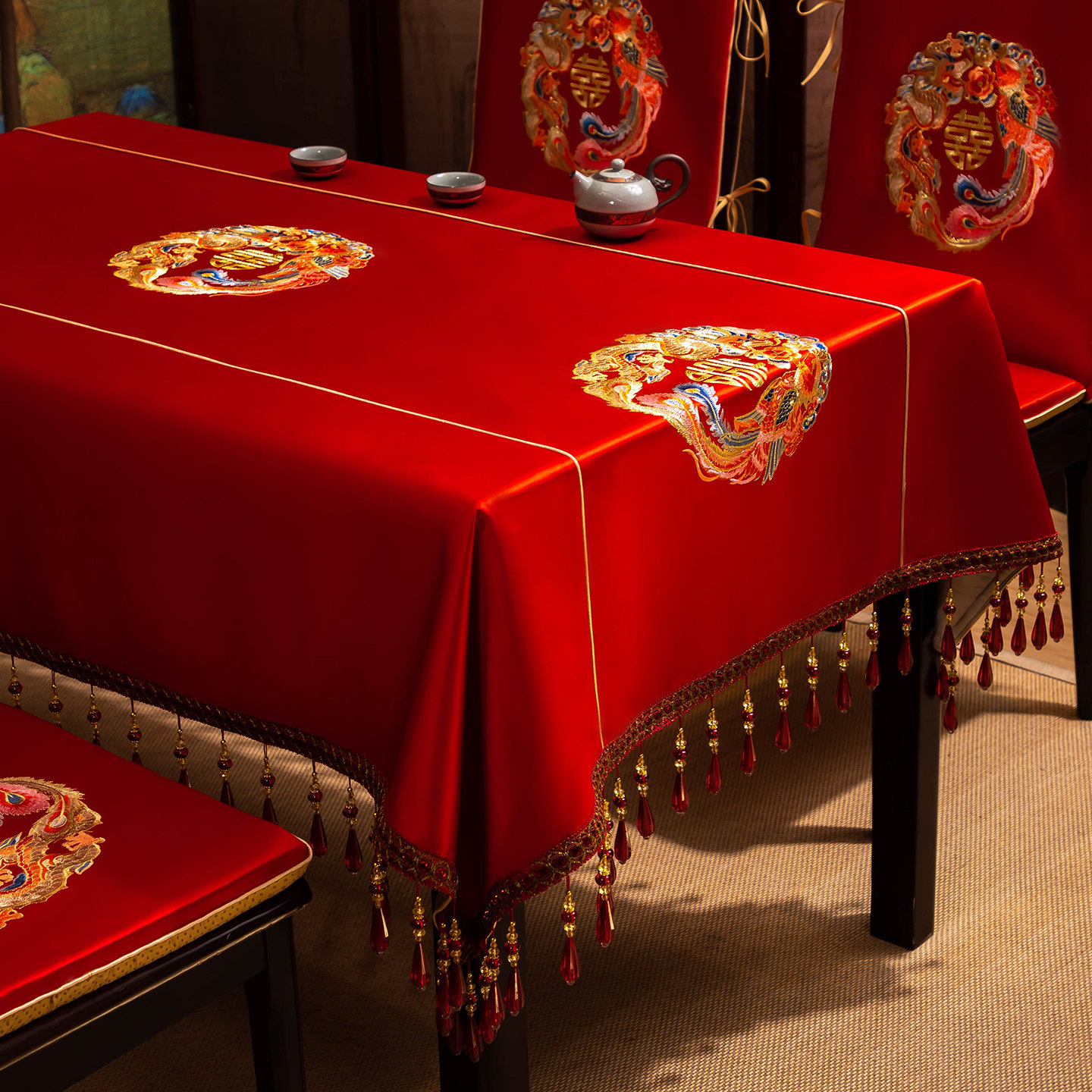 中式结婚桌布喜字餐桌茶几盖布喜字红色高级感长条长方形订婚台布,居家布艺,茶席,淘宝优惠券,粉丝福利购,淘宝优惠卷