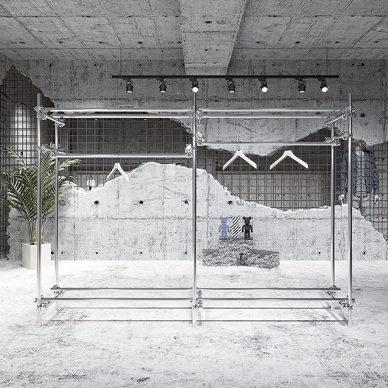 服装店展示架落地式不锈钢挂衣服中岛架子男女装店铺专用陈列货架