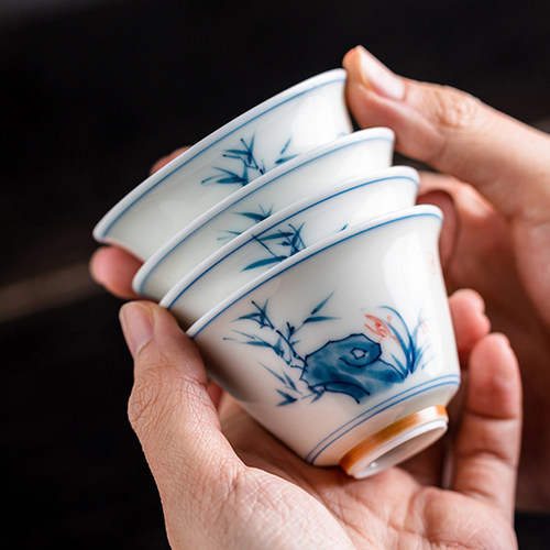 德化陶瓷手绘雅竹茶杯
