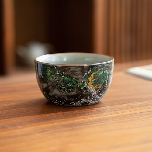 德化陶瓷冰裂烤花茶杯