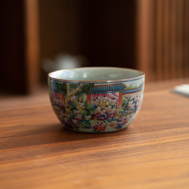 德化陶瓷冰裂烤花茶杯