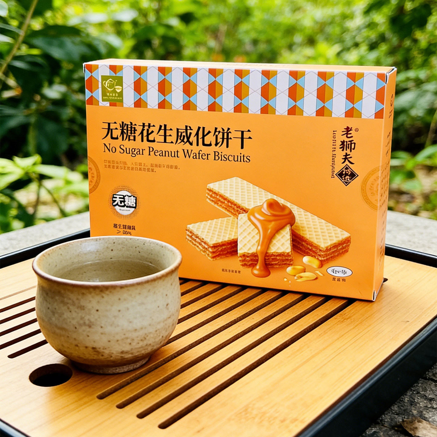 老狮夫无糖花生威化饼干办公室下午茶休闲解馋零食花生酱夹心饼干
