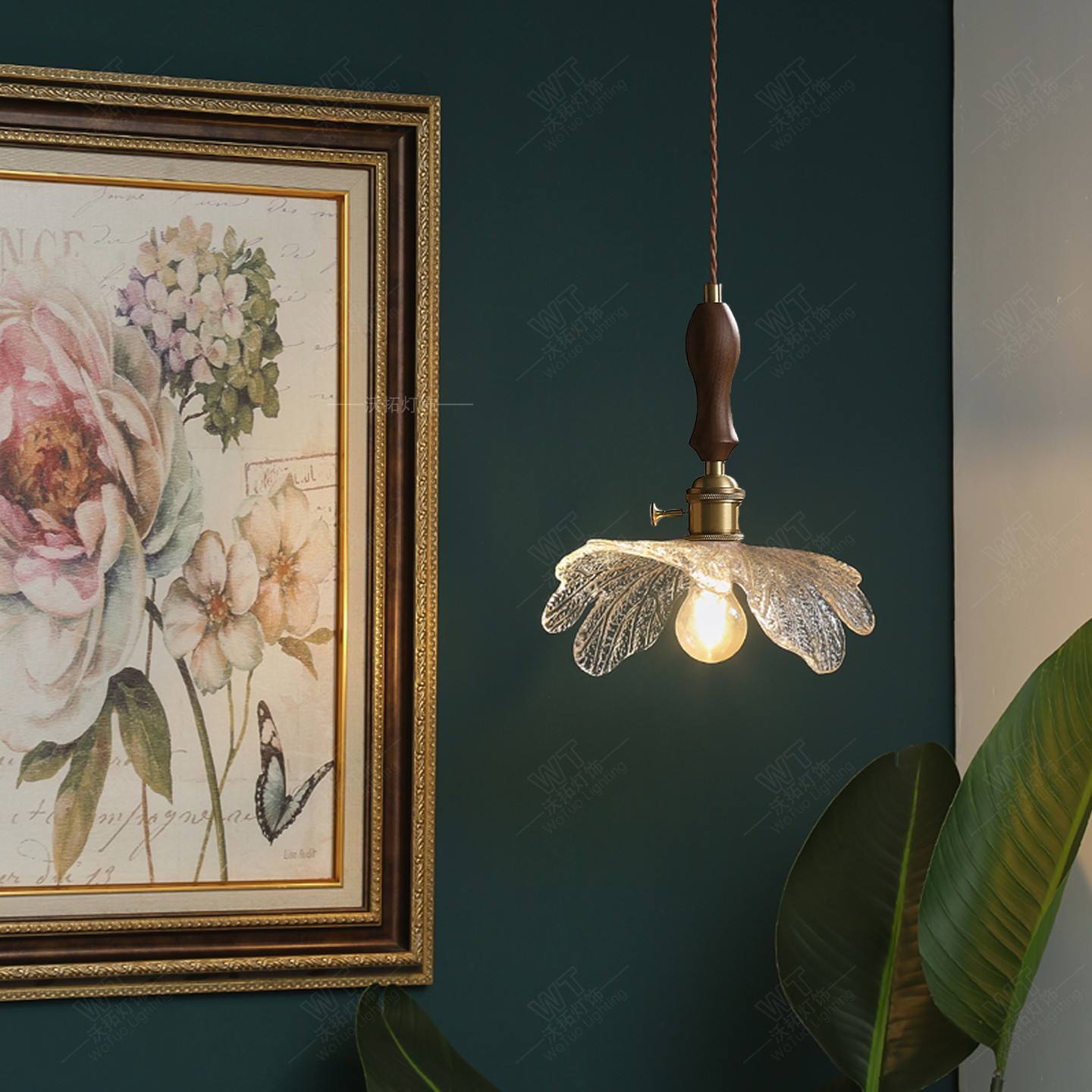 日式复古黄铜玻璃吊灯胡桃木餐厅吧台阳台过道橱窗卧室床头小吊灯