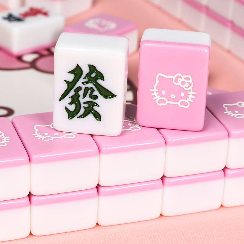 粉色小猫卡通麻将牌网红
