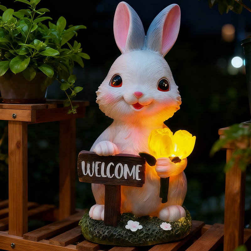 花园装饰庭院摆件园林树上动物装饰户外太阳能灯仿真兔子提灯挂件