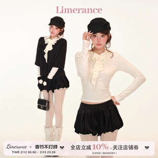 少女贝蒂冬季蕾丝荷叶边蝴蝶结针织长袖打底丝绒花苞短裤斗篷外套