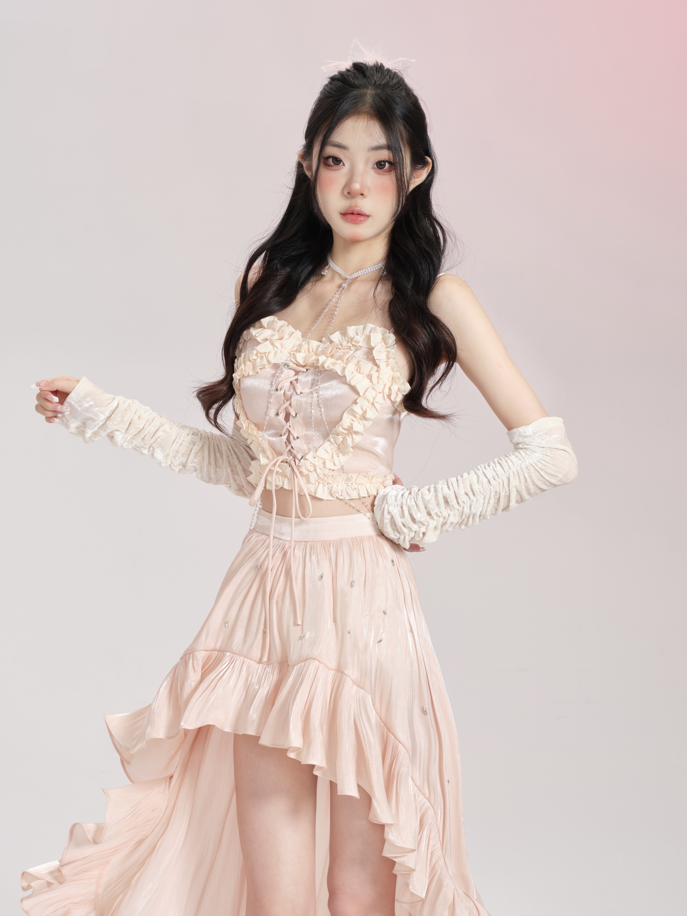 甜梨呆呆Limerance 巴洛克梦境 夏季粉色上衣背心半裙两件套装裙