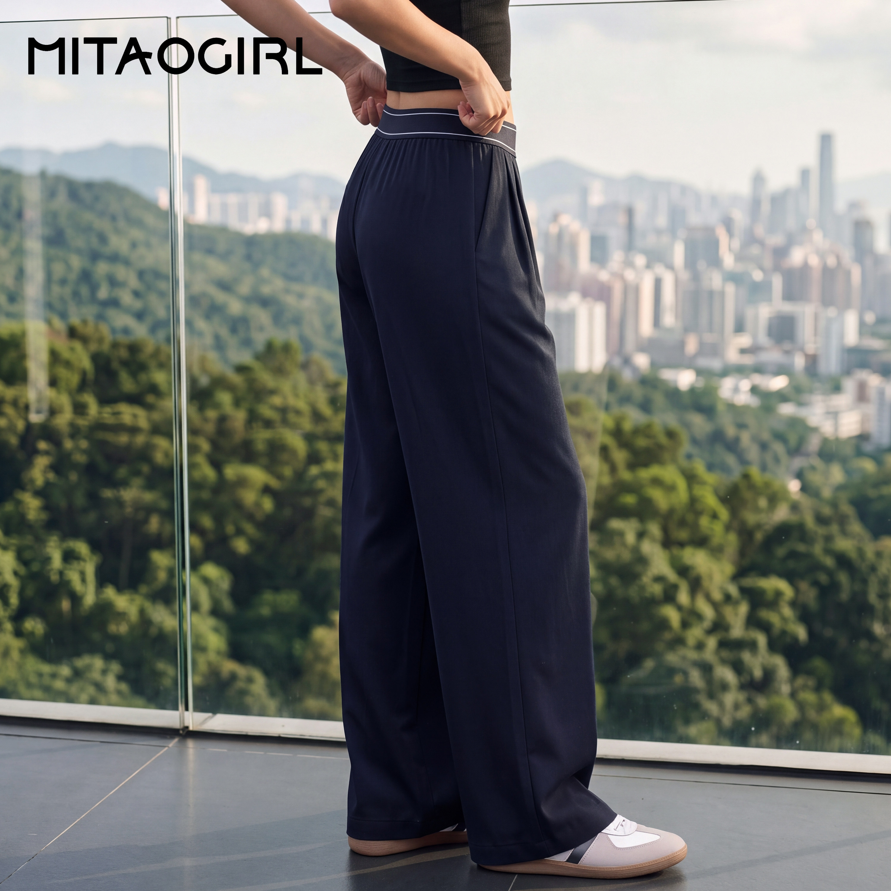MITAOGIRL肯豆修身显瘦女瑜伽长裤简约气质健身裤跑步训练运动裤
