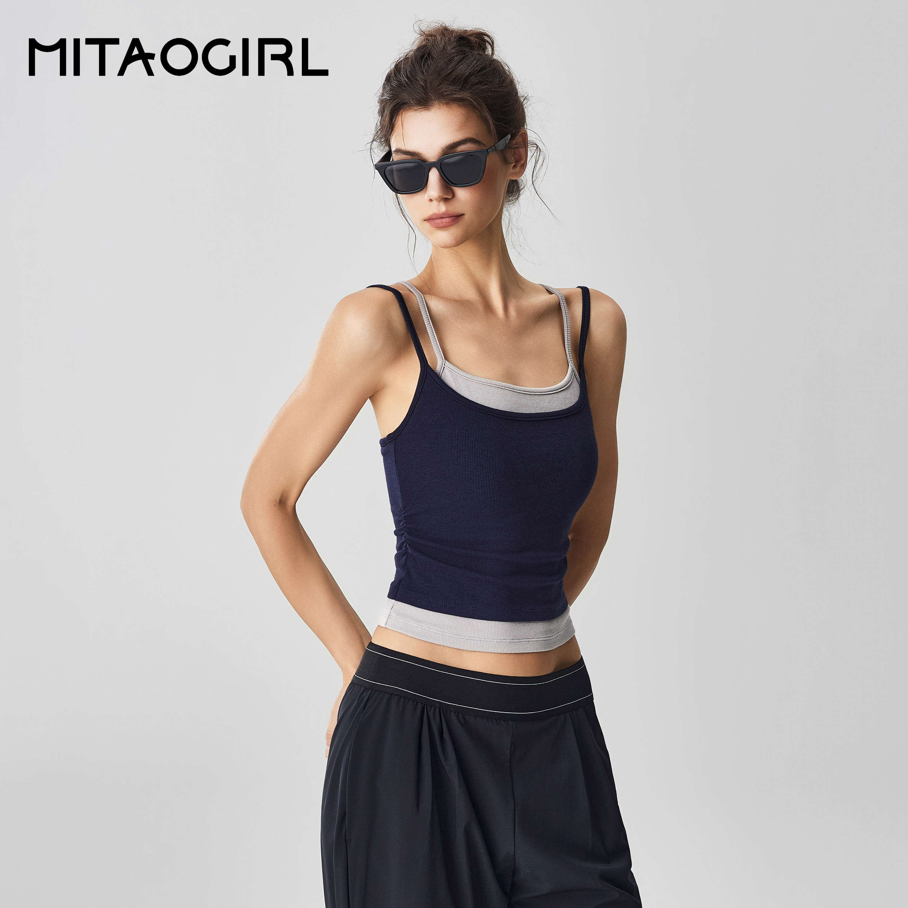MITAOGIRL肯豆运动背心女带胸垫工字美背健身瑜伽服基础百搭上衣图片