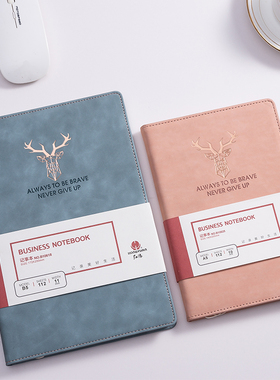 红缘HY-B10625笔记本子商务记事本办公用简约ins风日记本大学生时尚便携本彩色皮面工作b5会议记录本时尚鹿头