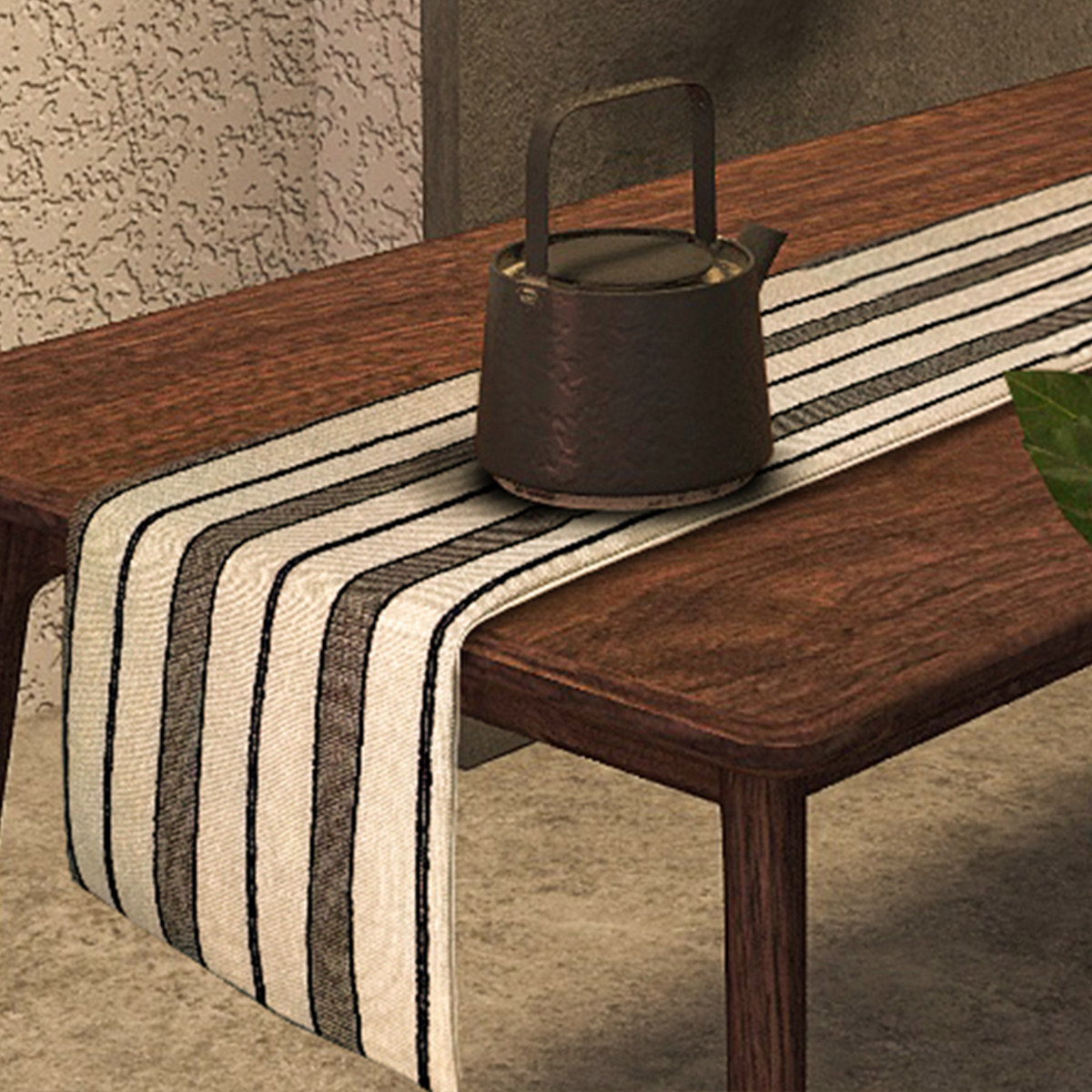 场iPower棉桌旗茶席茶旗柜旗床旗桌布双面条纹大地色系定制