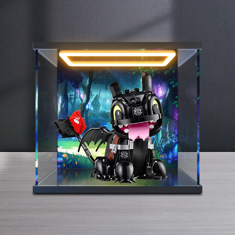 适用ICONS系列10375驯龙高手无牙仔拼搭高透亚克力灯光收纳展示柜