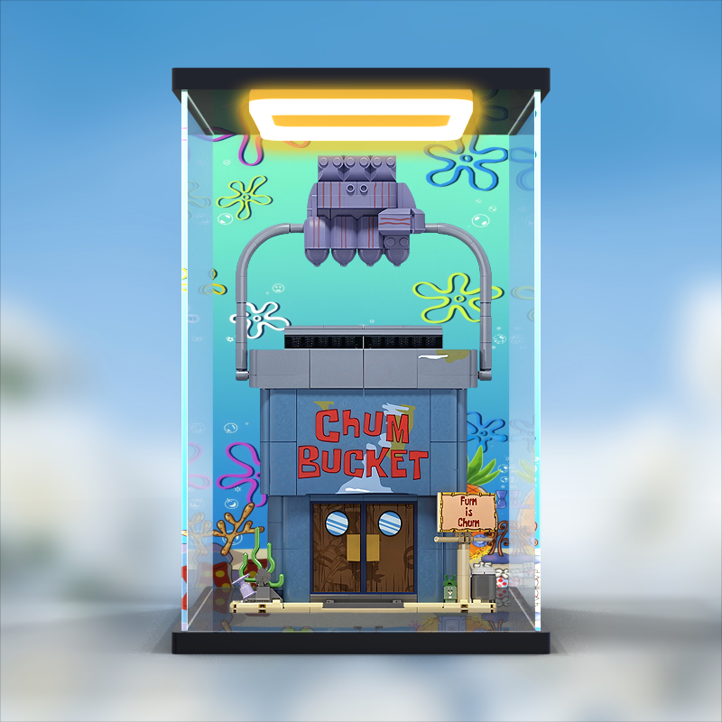 适用AREAX砖区海绵宝宝痞老板海之霸模型亚克力防尘罩回灯展示盒