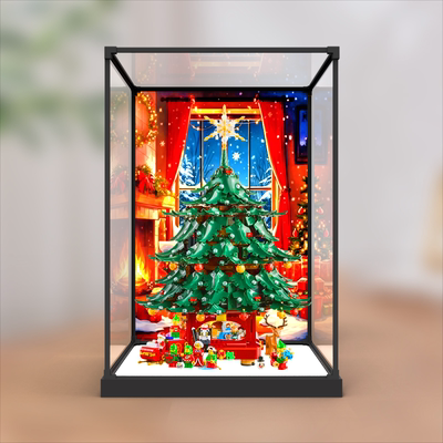 适用41843家庭圣诞树积木玩具模型摆件亚克力合金框架防尘展示柜