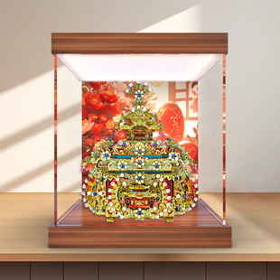 适用拼酷十里红妆点翠妆奁3D立体拼图金属模型灯箱款亚克力展示柜