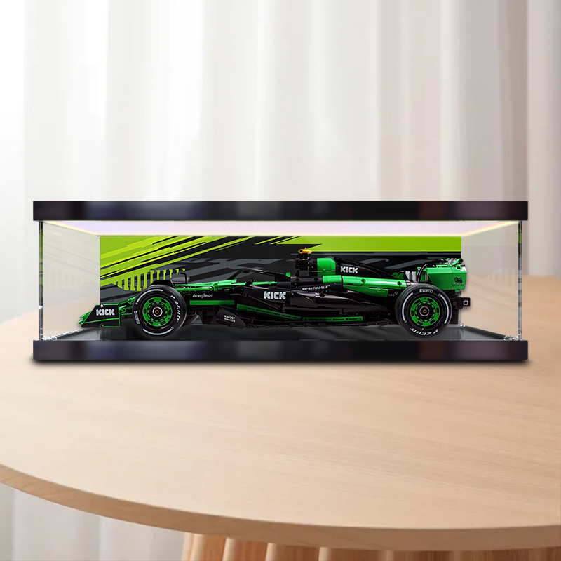 适用双鹰咔搭积木索伯C44周冠宇F1模型灯箱款防尘罩亚克力展示柜