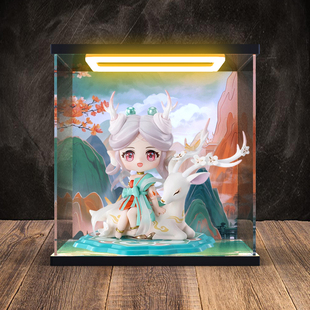 回灯展示柜适用王者荣耀 遇见神鹿瑶Q版手办模型亚克力防尘收纳盒