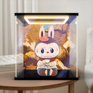 适用泡泡玛特拉bubuZIMOMO温暖毛衣手办吊卡礼物亚克力灯光展示柜