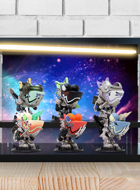 适合 WASATOY变色龙盲盒8代废土乐队 潮玩透明灯光场景架展示柜