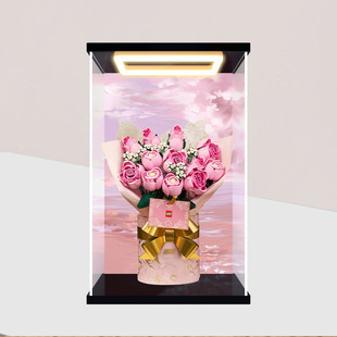 佳寻适用乐高10374粉玫瑰永生花拼装积木模型回灯亚克力展示柜