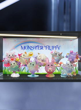 适用泡泡玛特INSTINCTOY毛怪秘境花园系列盲盒灯光透明收纳展示柜