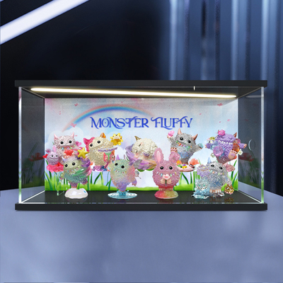 适用泡泡玛特INSTINCTOY毛怪秘境花园系列盲盒灯光透明收纳展示柜