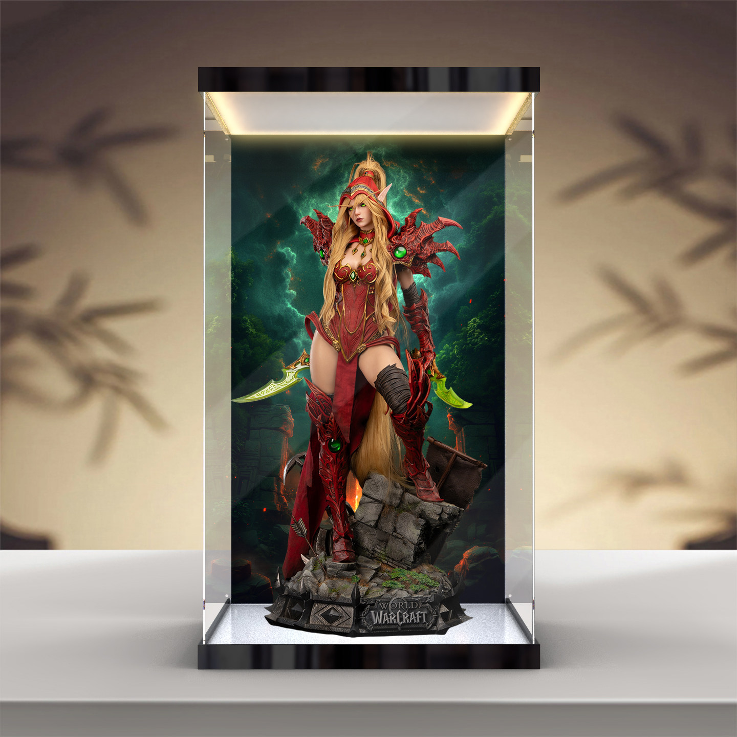 佳寻适用魔兽世界瓦莉拉硅胶模型雕像手办防尘亚克力灯箱展示柜