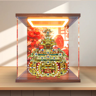 适用拼酷十里红妆点翠妆奁3D立体拼图金属模型亚克力灯光展示柜