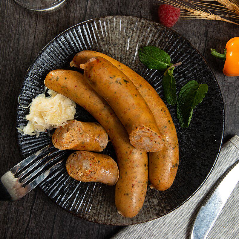 knacker/克娜克 德式风味粗煎肠微辣纯肉烤肠烟熏德国香肠热狗1kg