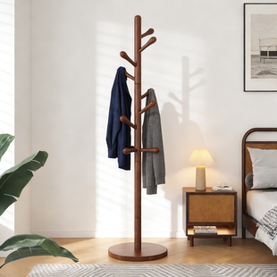 实木衣帽架不占地方的结实耐用落地挂衣架卧室晚上睡觉放衣服神器