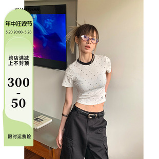 修身 闪闪超闪白色独特波点短袖 夏季 显瘦短款 t恤女2024年新款 上衣