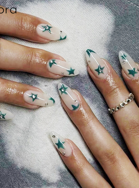 【森之精灵】纯手工定制穿戴甲ins小红书高级杏仁法式成品美甲