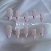 纯手工定制穿戴甲ins小红书高级杏仁法式 静谧米兰 成品美甲