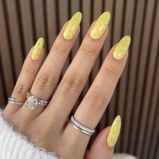 纯手工穿戴甲气质杏仁美甲中长款 黄色法式 甲片iq 海莉新美甲
