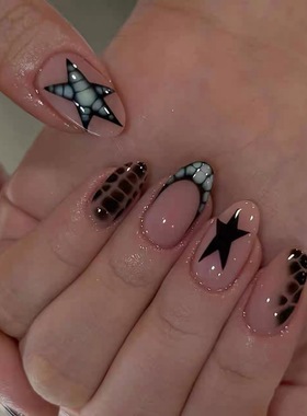 ins高级风系列星星纯手工穿戴甲气质显白欧美杏仁美甲中长款甲片