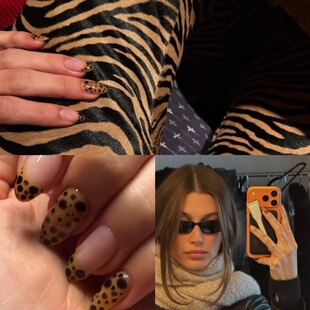 甲片iq 豹纹棕纯手工穿戴甲气质显白杏仁美甲中长款 海莉新美甲