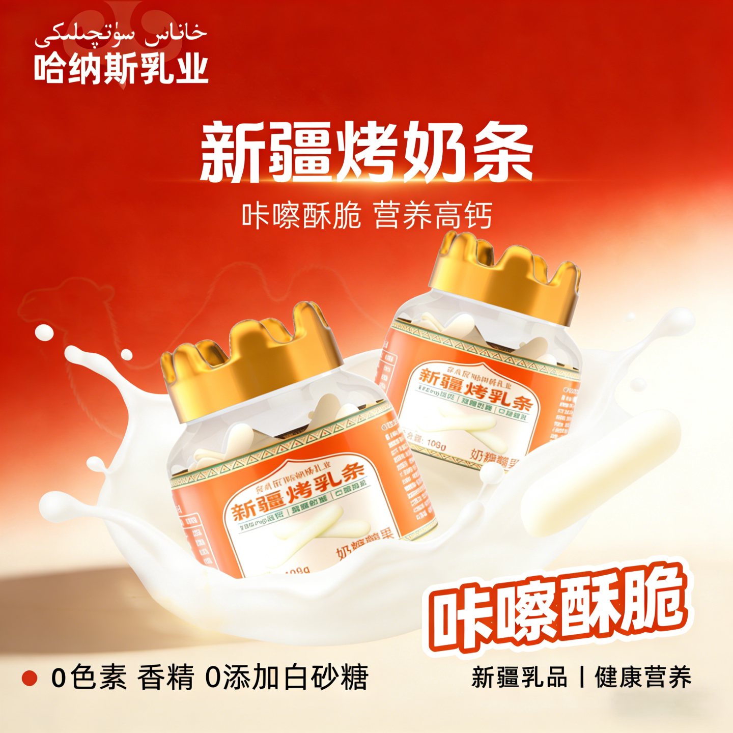 哈纳斯乳业新疆特产烤奶条正宗高钙儿童营养休闲健康小吃零食奶干