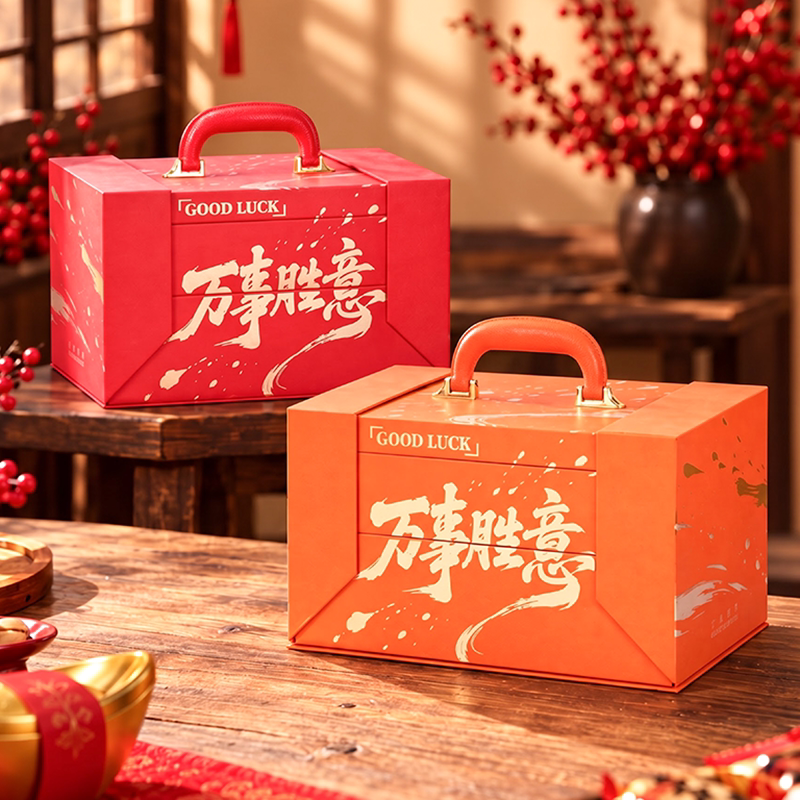 新年礼盒空盒高端春节年货包装春节年货双层手提坚果礼品盒2027年