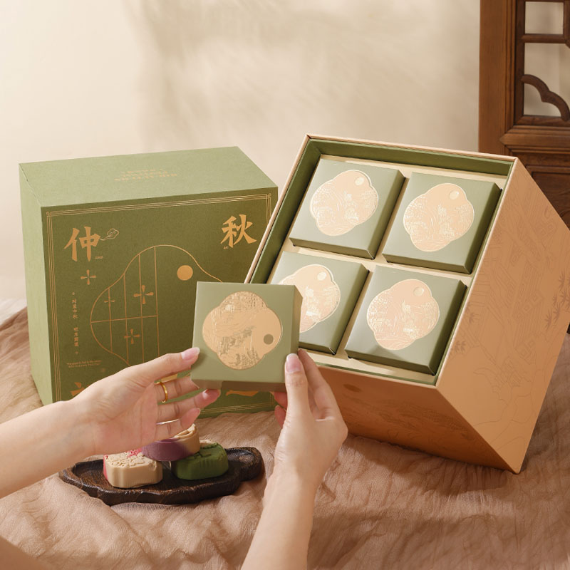 中秋节礼品包装创意月饼盒高档蛋黄酥礼品盒双层旋转5粒8粒定制