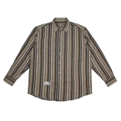 粗布质感美式复古条纹长袖衬衫痞帅宽松水洗休闲百搭立领衬衣外套