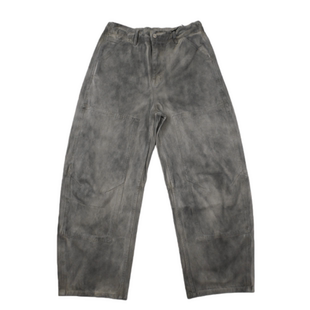 脏脏裤 复古美式扎染水洗拼接做旧直筒牛仔裤 痞帅宽松街头阔腿裤