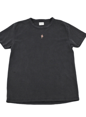 日系简约360G纯棉重磅T 小蛇绣花宽松百搭潮流暗黑色男士短袖