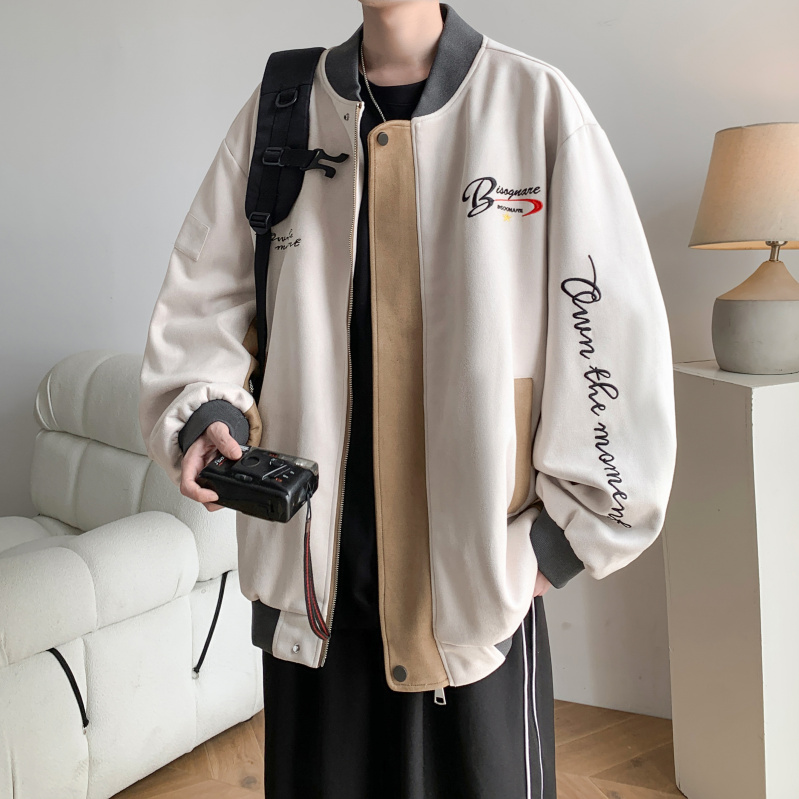 隐哲穿搭J863秋季飞行员大码绣花拼接宽松男生夹克外套立领棒球服
