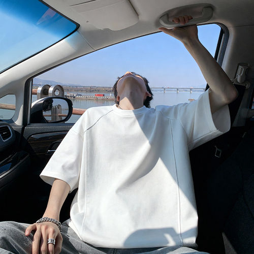 隐哲穿搭DT60001夏季华棉270克大码上衣宽松纯色男生百搭短袖T恤